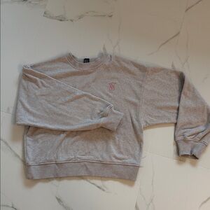 Victoria's Secret Light Gray Crewneck Sweatshirt with Pink Logo